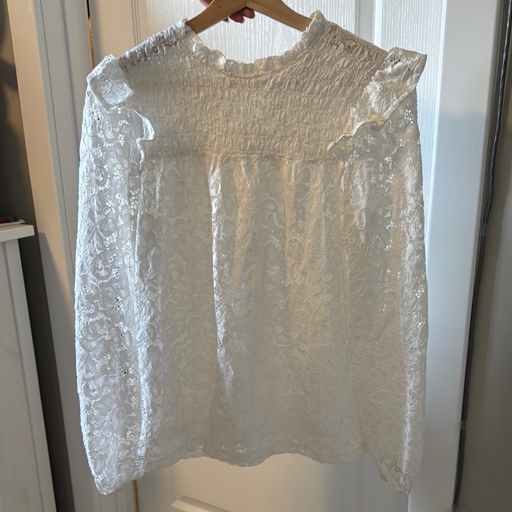 Ever New White Smocked Ruffled Blouse